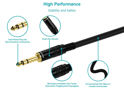 Premier Series XLR Female to 1/4in TRS Male Cable, 16AWG (Gold Plated) 3 ft