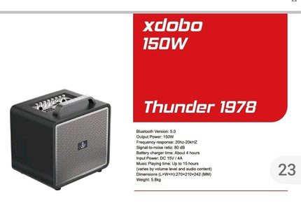 Xdobo Thunder 1978 150W Âm thanh công suất cao Siêu trầm Âm thanh nổi DJ Loa Bluetooth Không dây di động Hộp tiệc Karaoke BT Boombox
